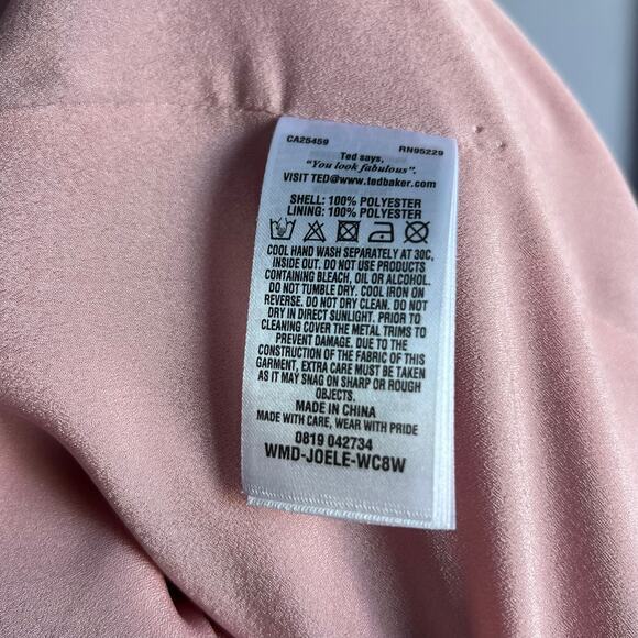 Ted Baker Joele Dress Shift Long Sleeve Rhinestone Cuff Pink Size 1 US Size 4 - Picture 12 of 12